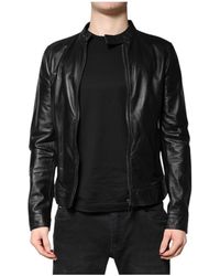 Dolce & Gabbana - Jassen ,Zwart ,Zwarte Sheep Leren Biker Rits Jas - Lyst