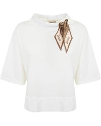 Herno - T-shirt bianca in cotone con foulard jacquard - Lyst