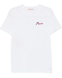 Marni - Tops ,Wit ,Katoen T-Shirt Met Korte Mouwen Regular Fit Ronde Hals - Lyst