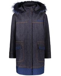 Fendi - Jassen ,Blauw ,Denim Denim Jas Met Vossenbont Afwerking - Lyst
