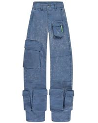 flâneur - Broeken ,Blauw ,Katoen Blauwe Cargo Broek Met 3D Zakken - Lyst