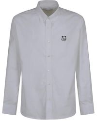 Maison Kitsuné - Fox head casual hemd weiß,weißes oxford baumwollhemd mit fox logo stickerei - Lyst