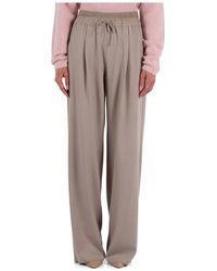 Marella - Broeken ,Grijs ,Polyester Monochrome Viscose Broek Met Elastische Taille - Lyst