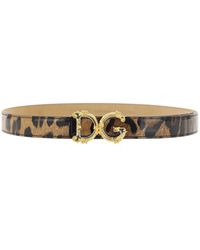 Dolce & Gabbana - Cinturón de cuero con logo y estampado de leopardo - Lyst