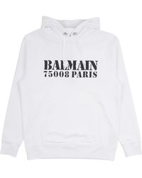 Balmain - Hoodies & Sweatvesten ,Wit ,Katoen Stamp Printed Hoodie - Lyst