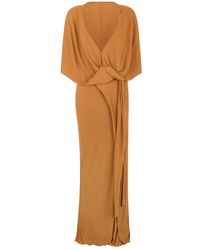 Alberta Ferretti - Kleedjes ,Bruin ,Elegante Lange Jurk Met Diepe Halslijn - Lyst