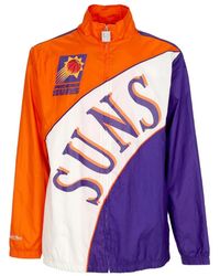 Mitchell & Ness - Fitness ,Veelkleurig ,Leer Nba Gebogen Retro Windjack Paars/Oranje - Lyst