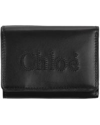 Chloé - Accessoires ,Zwart ,Leer Zwarte Trifold Mini Portemonnee - Lyst