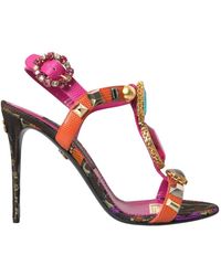 Dolce & Gabbana - Kristallverzierte jacquard-sandalen - Lyst