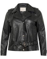 Kaffe - Zwarte Diepe Leren Jas Met Slimme Details - Lyst