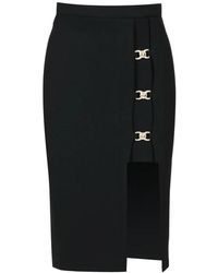 SIMONA CORSELLINI - Rokken ,Zwart ,Zwarte Viscose Rok Met Linkersplit En Haken - Lyst