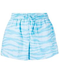 Ganni - Korte Broeken ,Blauw ,Katoen Katoenen Shorts Met Elastiek En Print - Lyst