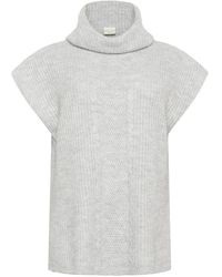 Kaffe - Truien & Vesten ,Grijs ,Grijze Melange Gebreide Poncho Met Coltrui - Lyst