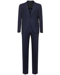 Tagliatore - Kostuums ,Blauw ,Leer Getailleerd Single-Breasted Pak - Lyst