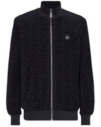 Philipp Plein - Hoodies & Sweatvesten ,Blauw ,Katoen Jacquard Trainingsjack Monogram - Lyst
