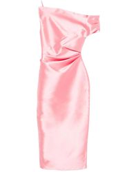 Solace London - Rosa Gerafftes Asymmetrisches Hals Kleid - Lyst