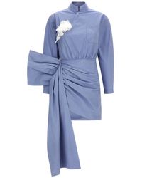 Self-Portrait - Kleedjes ,Blauw ,Katoen Cotton Tie Side Mini Dress - Lyst