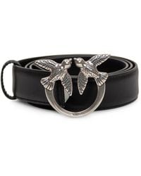 Pinko - Accessoires ,Zwart ,Leer 3-Cm Riem Met Love Birds-Gesp - Lyst