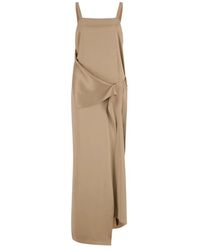 Fendi - Bruine Zijden Maxi Jurk Vierkante Halslijn - Lyst