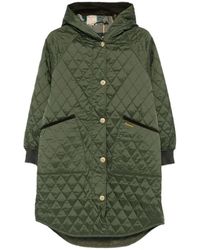 Barbour - Olijfgroene Gewatteerde Capuchonjas Met Diamantpatroon - Lyst
