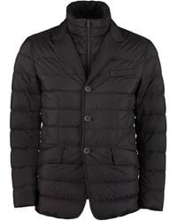 Herno - Jassen ,Zwart ,Polyester Donsjack Met Knopen - Lyst