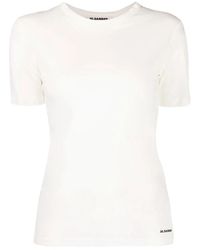 Jil Sander - Tops ,Wit ,Katoen T-Shirt Met Logo-Print - Lyst