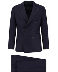 Tagliatore - Kostuums ,Blauw ,Tweed Double-Breasted Virgin-Wool Tweedelig Pak - Lyst
