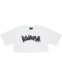 DISCLAIMER - Tops ,Wit ,Katoen Logo Strass Crop Tee - Lyst
