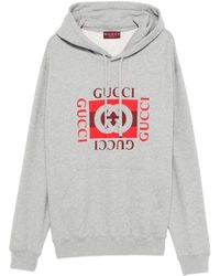 Gucci - Hoodies & Sweatvesten ,Grijs ,Katoen Bedrukte Katoenen Jersey Sweatshirt - Lyst