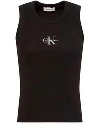 Calvin Klein - Tops ,Zwart ,Katoen Sl Monogram Rib Tank - Lyst