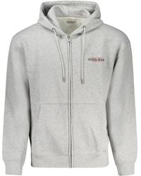 Guess - Felpa con cappuccio in cotone grigio con ricamo - Lyst