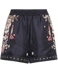 John Richmond - Korte Broeken ,Zwart ,Geborduurde Shorts Met Opvallende Zoom - Lyst