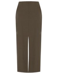 Harris Wharf London - Taupe Brauner Midi Rock Mit Schlitz - Lyst