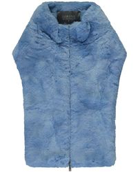 Lorena Antoniazzi - Jassen ,Blauw ,Polyester Faux Fur Kraag Rits Vest - Lyst