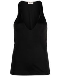 Saint Laurent - Tops ,Zwart ,Zwarte Semi-Transparante Jersey U-Hals Top - Lyst