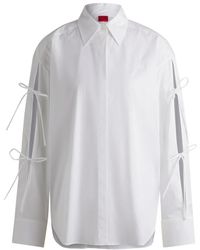 HUGO - Overhemden ,Wit ,Katoen Klassieke Katoenen Blouse Met Strik Op De Mouw - Lyst