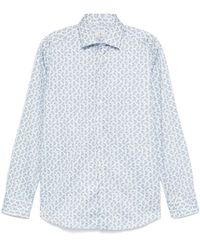 Etro - Overhemden ,Blauw ,Katoen Cashmere Print Shirt Wit Lange Mouw - Lyst