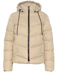 Kaffe - Gepolsterte Federgraue Jacke Mit Kapuze - Lyst