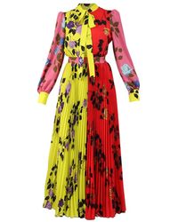 MSGM Floral Print Crepe Dress - Geel