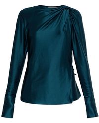 Victoria Beckham - Overhemden ,Blauw ,Leer Top Met Strikdetail - Lyst