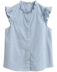 GANT - Overhemden ,Blauw ,Katoen Blouse Van Katoen Met Ruches En Strepen - Lyst