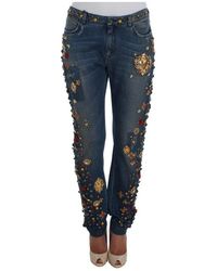 Dolce & Gabbana Crystal Roses Heart Embellished Jeans - Blauw