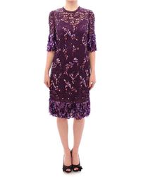 Dolce & Gabbana Floral Lace Crystal Embedded Dress - Paars