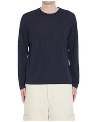Roberto Collina - Truien & Vesten ,Blauw ,Katoen Trui Met Ronde Hals En Lange Mouwen - Lyst