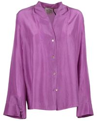 forte_forte - Overhemden ,Paars ,Habotai V-Hals Blouse Met Knopen - Lyst