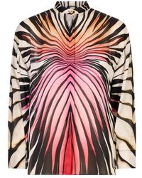 Roberto Cavalli - Overhemden ,Veelkleurig ,Ray Of Paradise Print Silk Shirt - Lyst