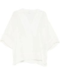 Eleventy - Overhemden ,Wit ,V-Hals Oversized Shirt Met Korte Mouwen - Lyst