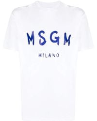 MSGM - Tops ,Wit ,Katoen Wit Logo Print Katoenen T-Shirt - Lyst