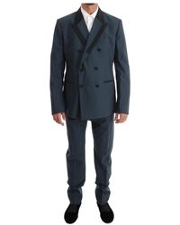 Dolce & Gabbana - Blauer woll-doppelreiher 3-teiliger anzug - Lyst