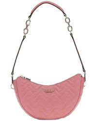 Guess - Roze Leren Schoudertas Met Metalen Logo - Lyst